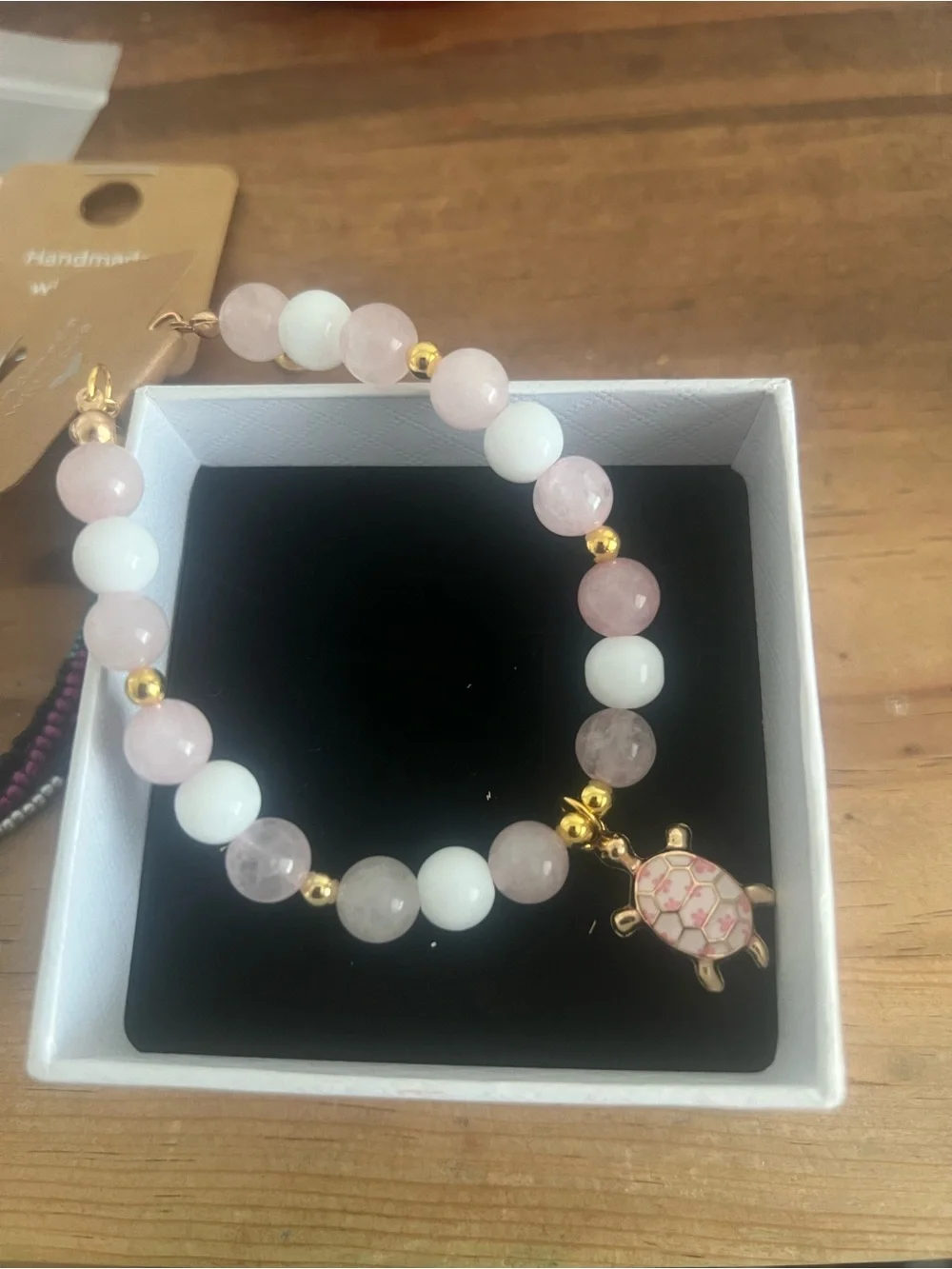 Gold-Accent Pastel Beaded Bracelet in Pink & Light Blue